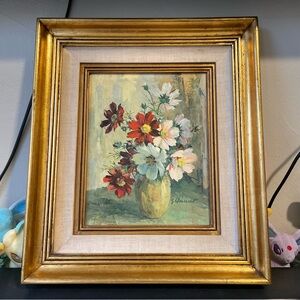 Vintage oil painting flowers painting by French painter G Danset